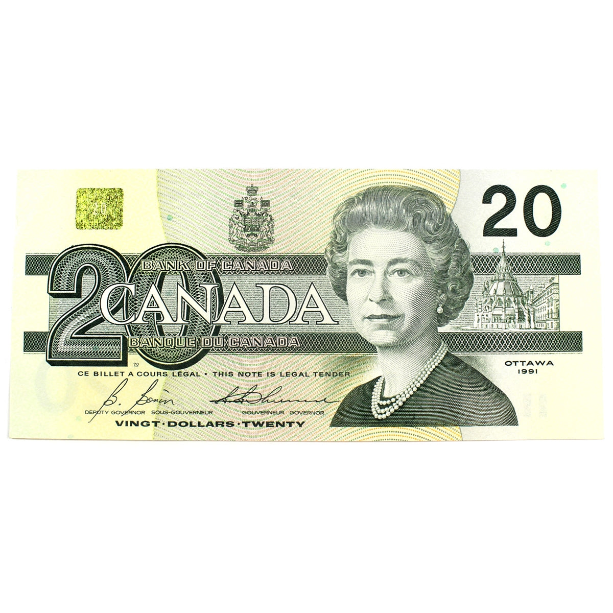 BC-58b-i 1991 Canada $20 Bonin-Thiessen, AVS, Almost Uncirculated (AU50)
