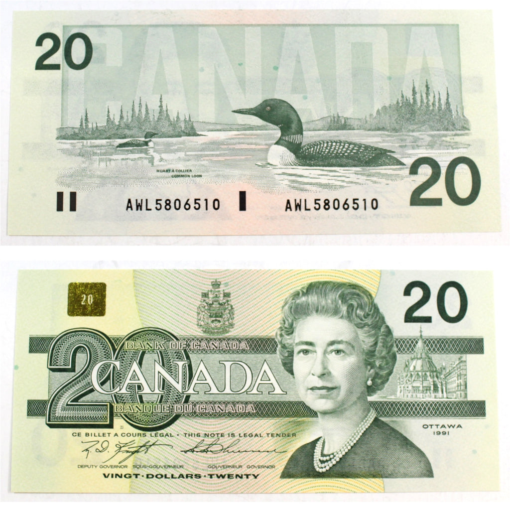 BC-58c 1991 Canada $20 Knight-Thiessen, AWL, Uncirculated (MS60)