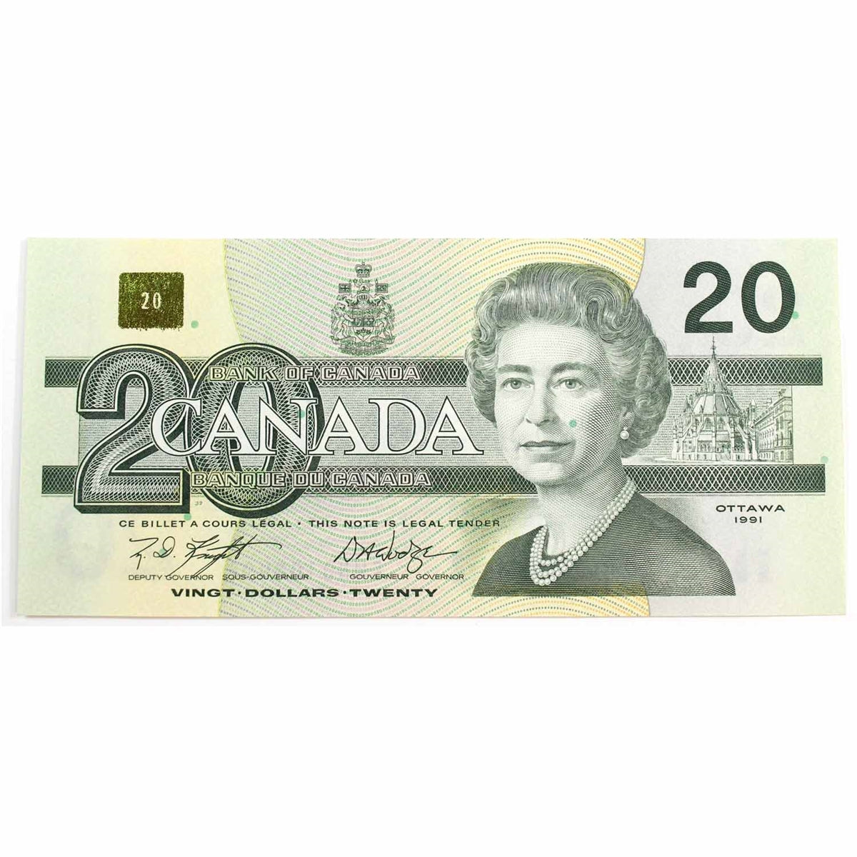 BC-58d 1991 Canada $20 Knight-Dodge, EWN, Choice Uncirculated (CUNC63)