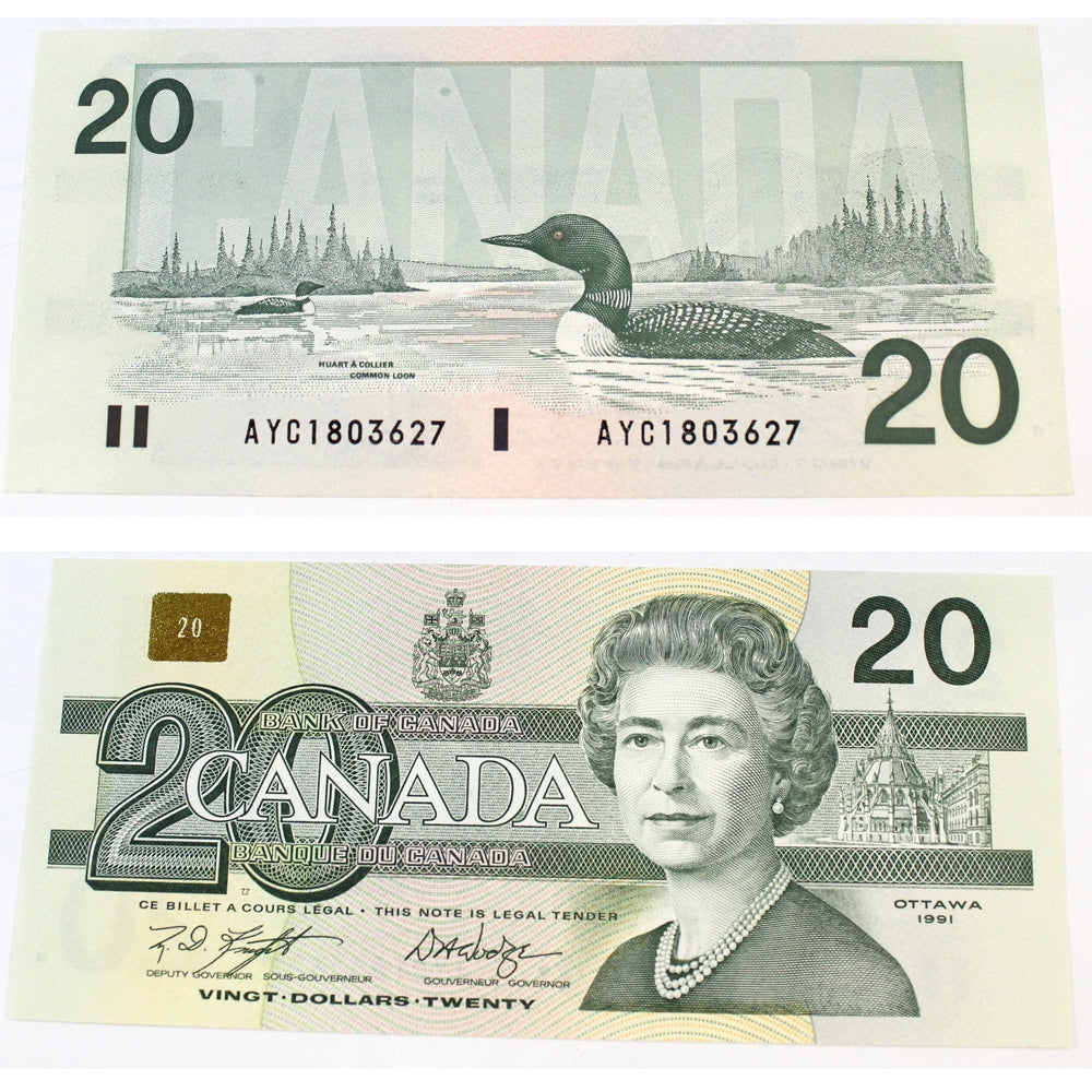 BC-58d-i 1991 Canada $20 Knight-Dodge, AYC, Choice Uncirculated (CUNC63)
