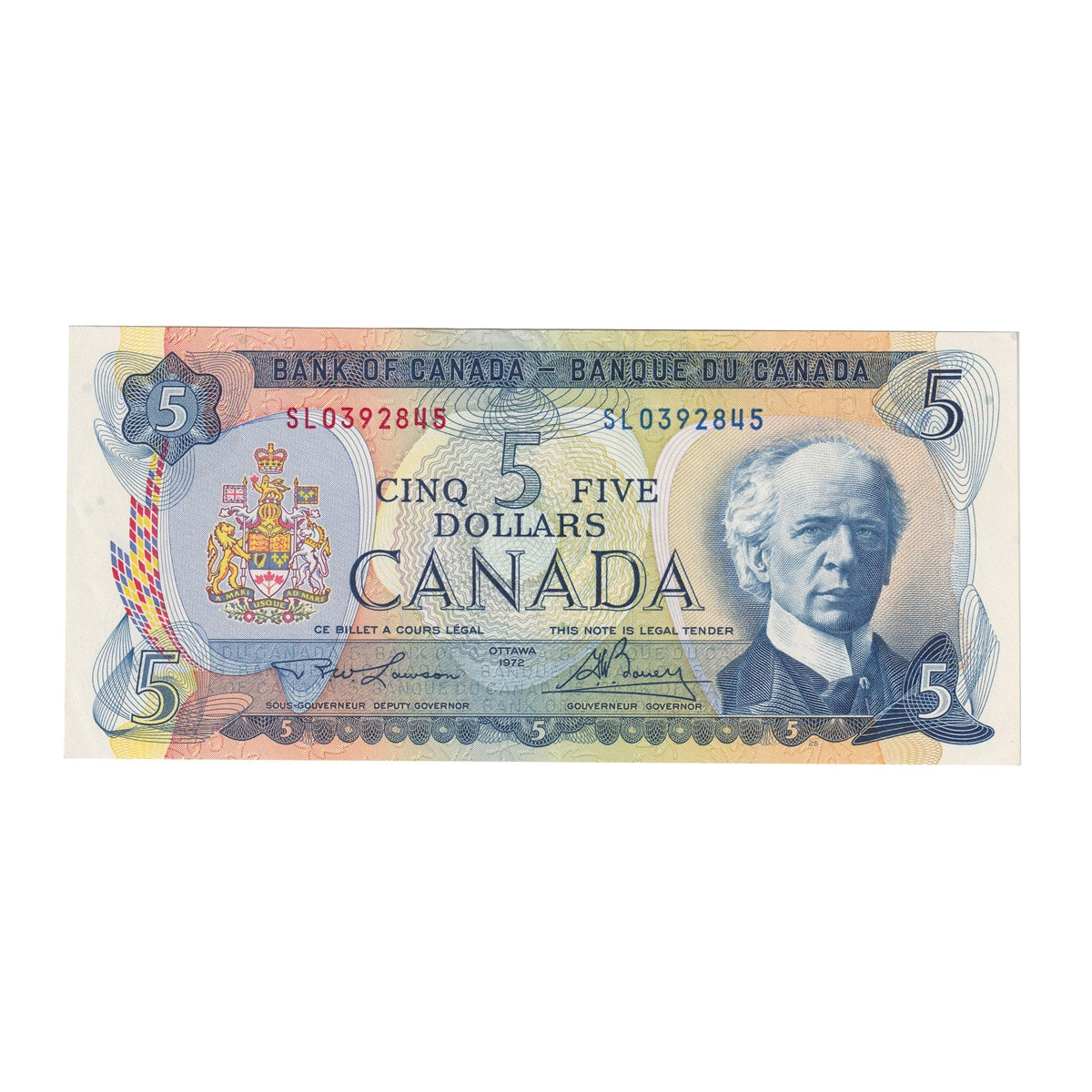 BC-48b 1972 Canada $5 Lawson-Bouey, SL, Almost Uncirculated (AU50)