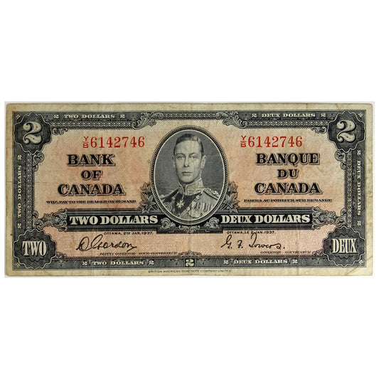 BC-22b 1937 Canada $2 Gordon-Towers, Y/B, F-VF (F15)