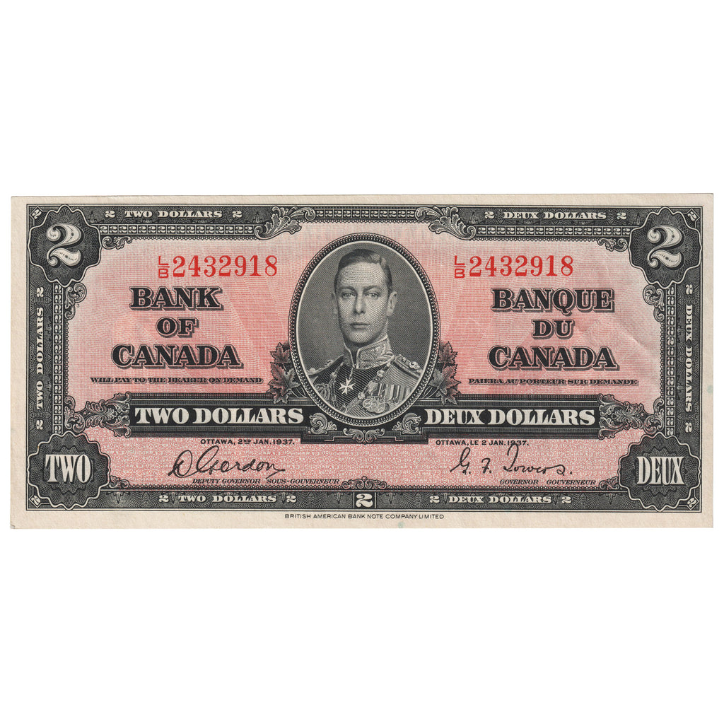 BC-22b 1937 Canada $2 Gordon-Towers, L/B, AU-UNC