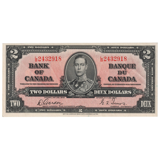 BC-22b 1937 Canada $2 Gordon-Towers, L/B, AU-UNC