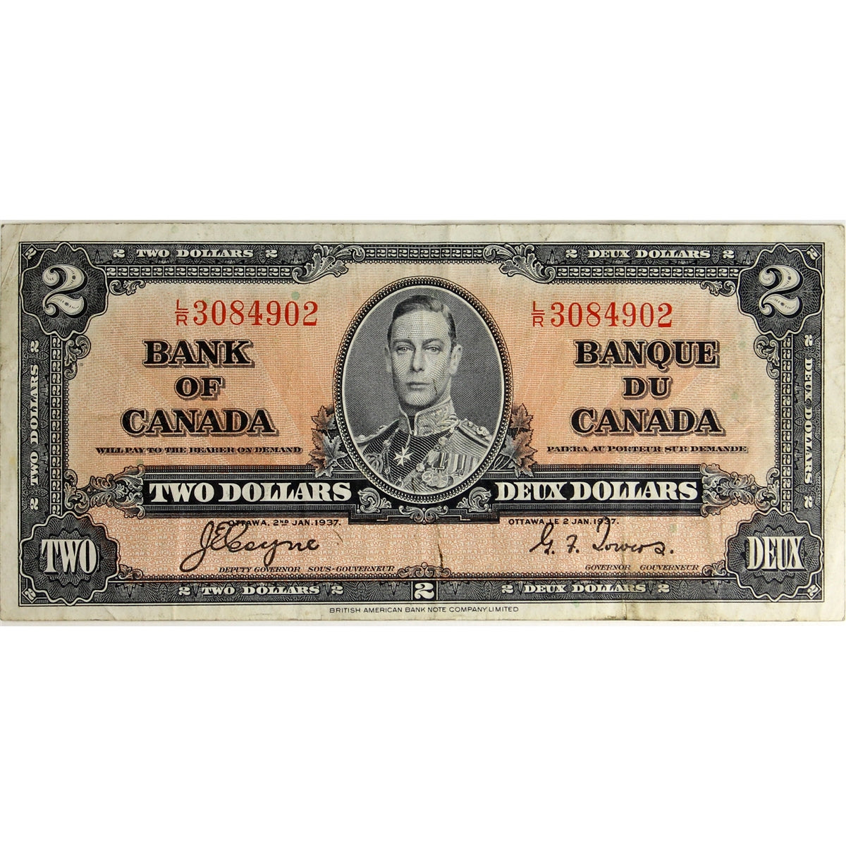 BC-22c 1937 Canada $2 Coyne-Towers, L/R, VF