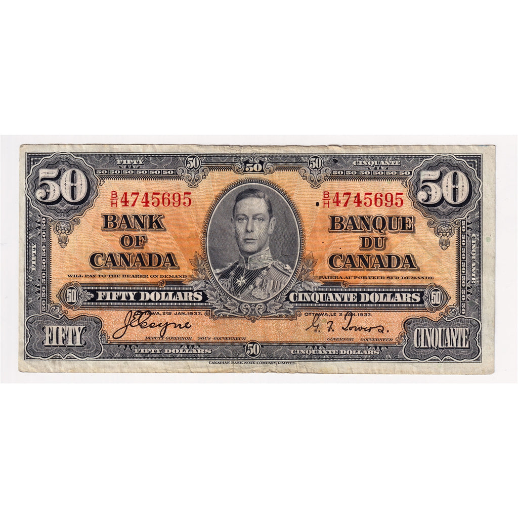 BC-26c 1937 Canada $50 Coyne-Towers, B/H, F-VF (F15)