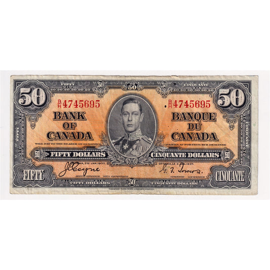 BC-26c 1937 Canada $50 Coyne-Towers, B/H, F-VF (F15)