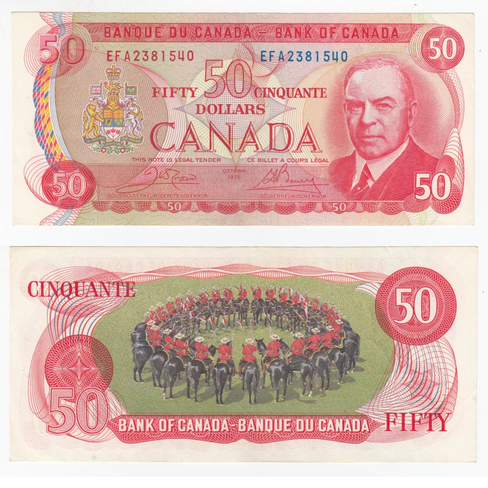 BC-51b 1975 Canada $50 Crow-Bouey, EFA, Almost Uncirculated (AU-50)