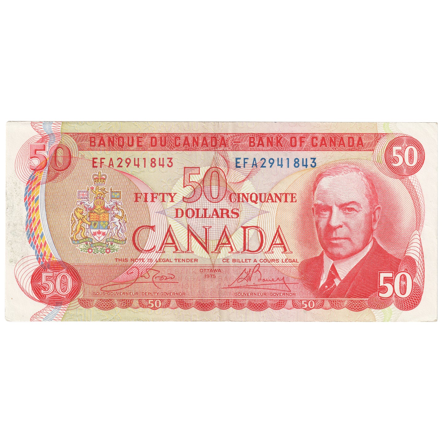 BC-51b 1975 Canada $50 Crow-Bouey, EFA, Extra Fine (EF40)