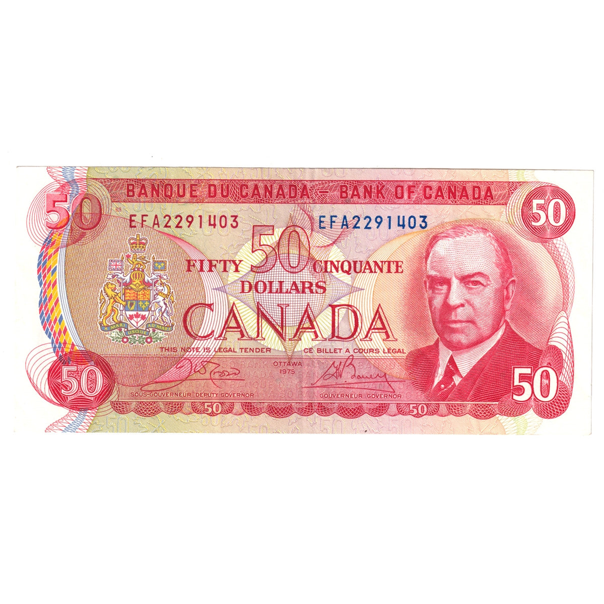 BC-51b 1975 Canada $50 Crow-Bouey, EFA, VF-EF (VF30)