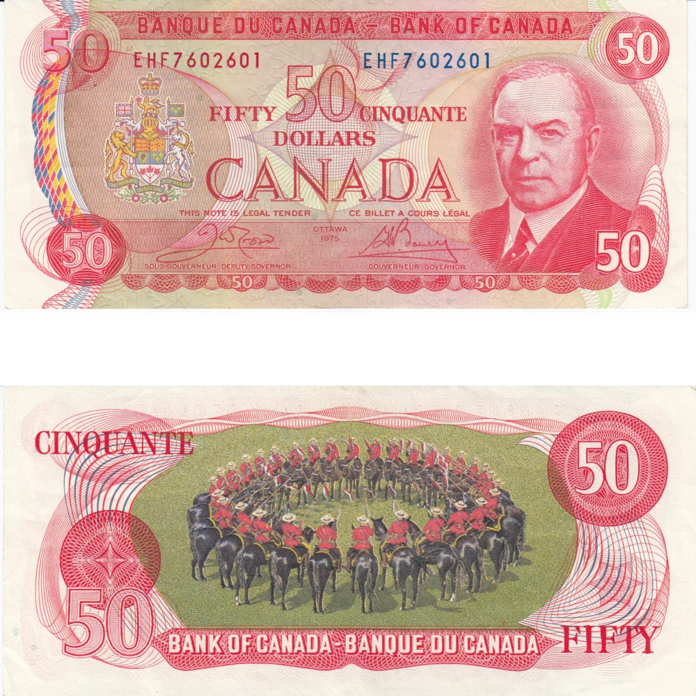 BC-51b 1975 Canada $50 Crow-Bouey, EHF, VF-EF (VF30)