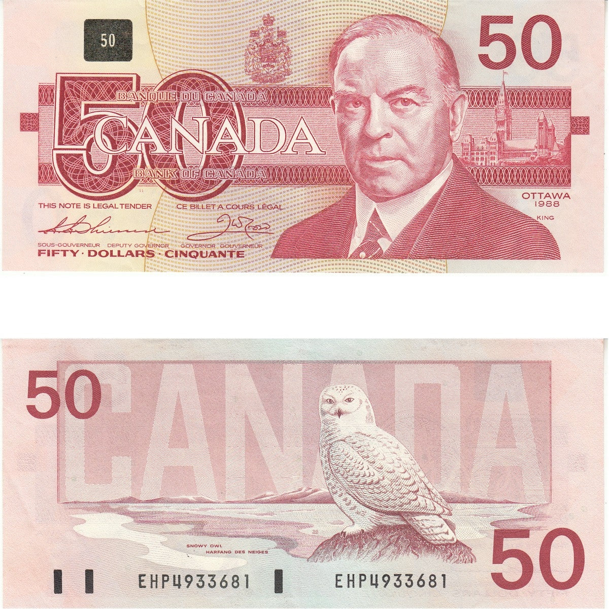 BC-59a 1988 Canada $50 Thiessen-Crow, EHP, Almost Uncirculated (AU50)