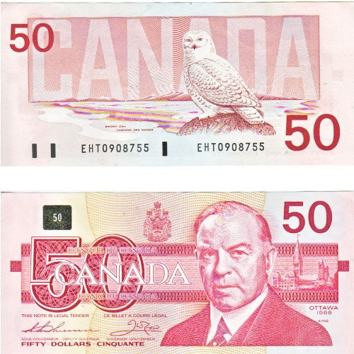 BC-59a 1988 Canada $50 Thiessen-Crow, EHT, Almost Uncirculated (AU50)