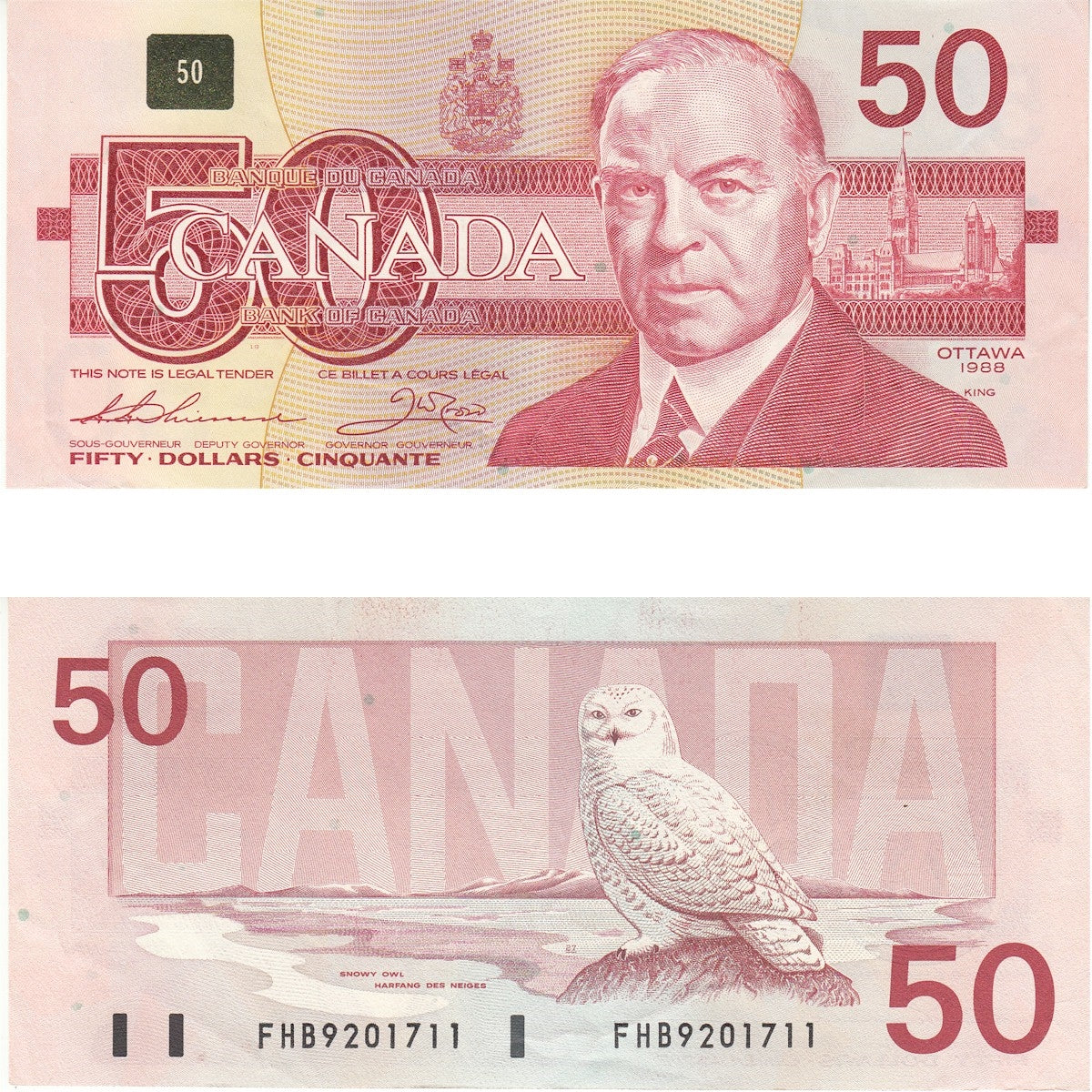 BC-59a 1988 Canada $50 Thiessen-Crow, FHB, Almost Uncirculated (AU50)