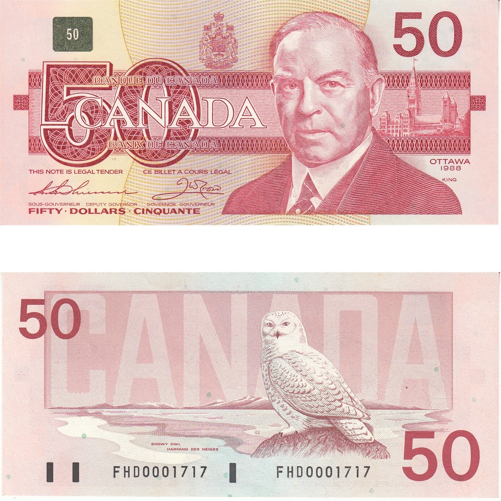 BC-59a 1988 Canada $50 Thiessen-Crow, FHD, Almost Uncirculated (AU50)