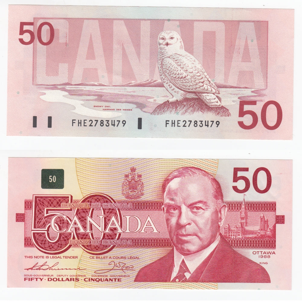 BC-59a 1988 Canada $50 Thiessen-Crow, FHE, Almost Uncirculated (AU50)