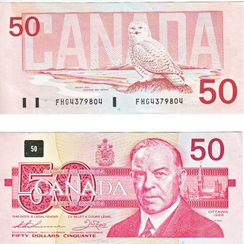BC-59a 1988 Canada $50 Thiessen-Crow, FHG, Large F, Almost Uncirculated (AU50)