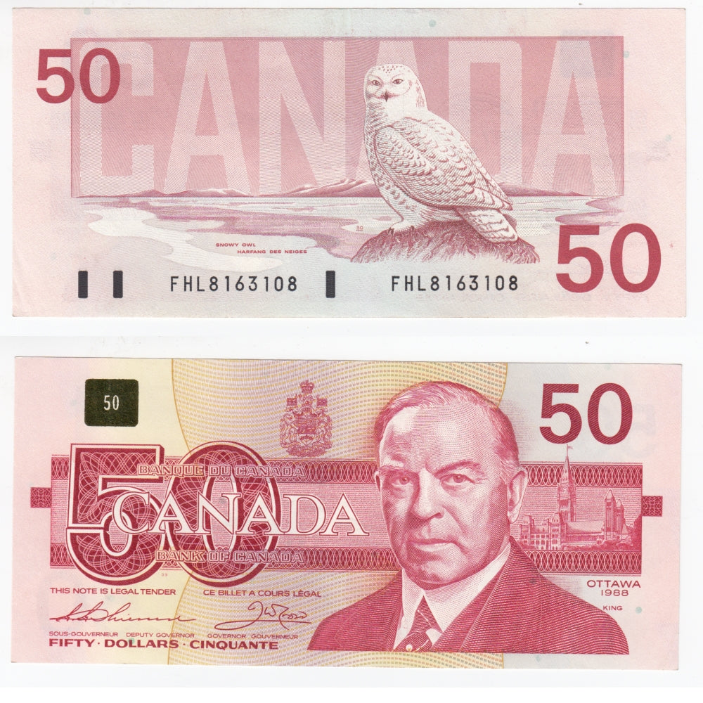 BC-59a 1988 Canada $50 Thiessen-Crow, FHL, Almost Uncirculated (AU50)