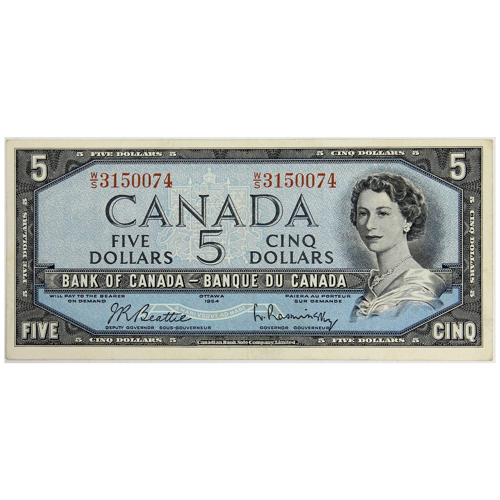 BC-39b 1954 Canada $5 Beattie-Rasminsky, W/S, VF-EF (VF30)
