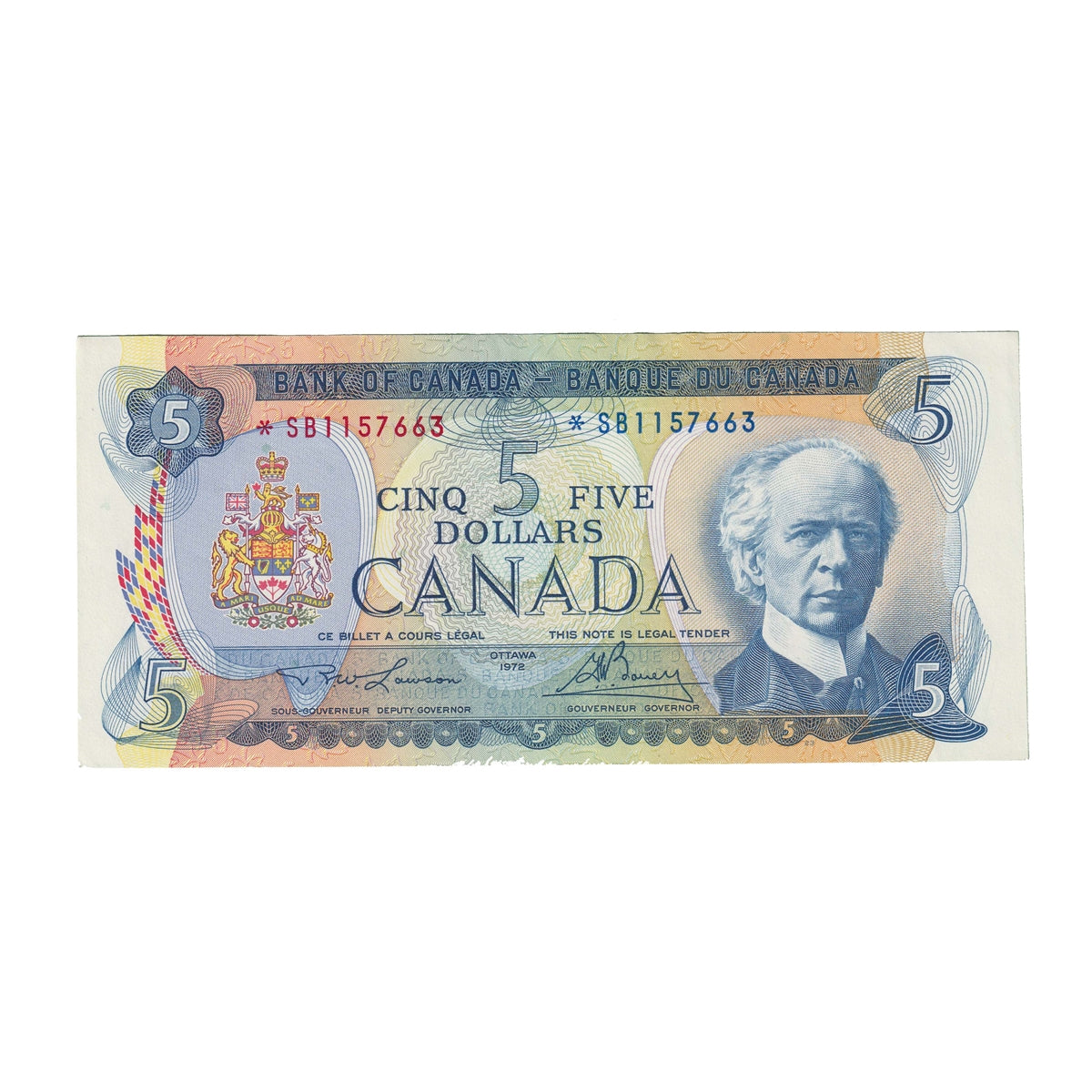 BC-48bA 1972 Canada $5 Lawson-Bouey, *SB Below 1.6M, AU-UNC (AU55)
