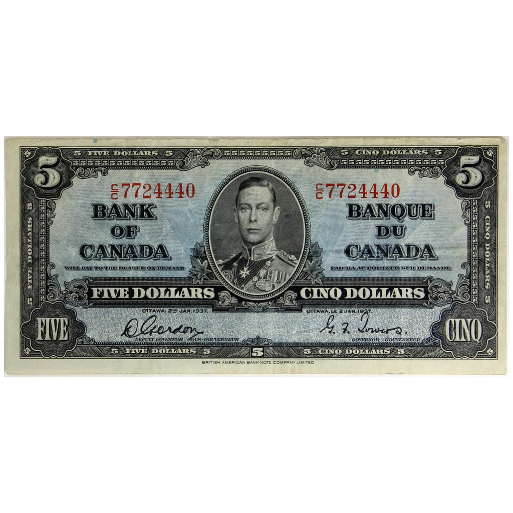 BC-23b 1937 Canada $5 Gordon-Towers, C/C, Very Fine (VF20)