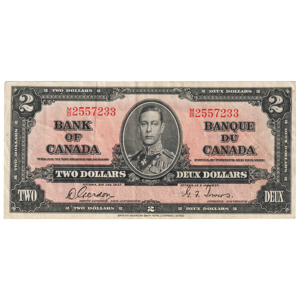 BC-22b 1937 Canada $2 Gordon-Towers, M/B, VF-EF (VF30)