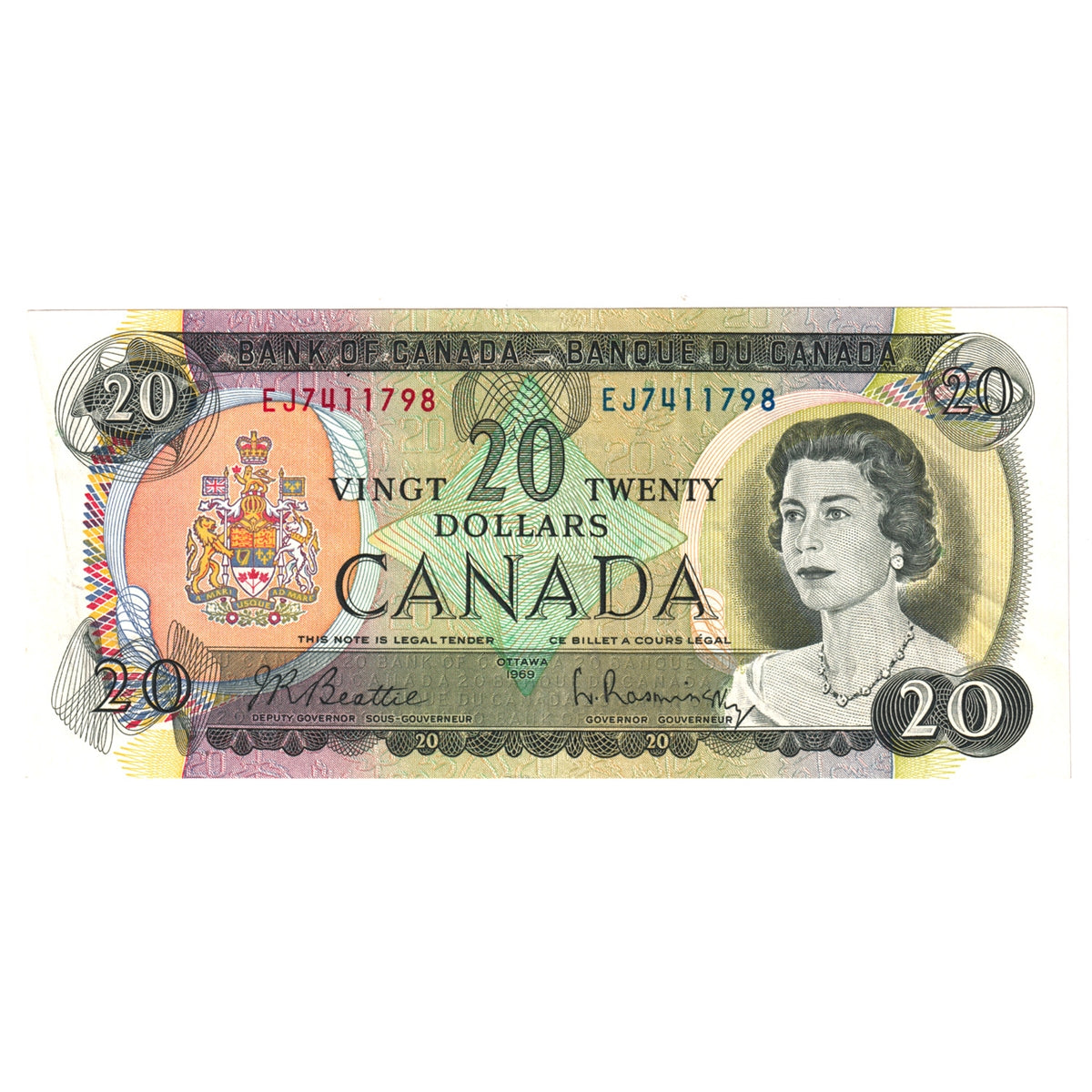 BC-50a 1969 Canada $20 Beattie-Rasminsky, EJ, Extra Fine (EF40)