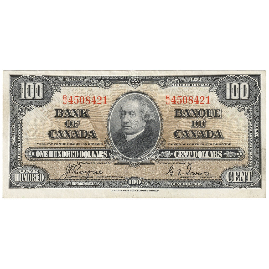 BC-27c 1937 Canada $100 Coyne-Towers, B/J, Extra Fine (EF40)