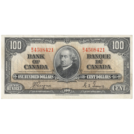 BC-27c 1937 Canada $100 Coyne-Towers, B/J, Extra Fine (EF40)