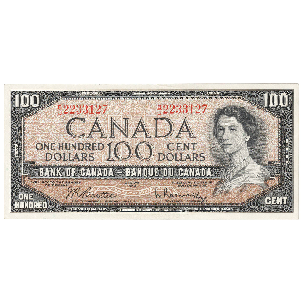 BC-43b 1954 Canada $100 Beattie-Rasminsky, B/J, EF-AU