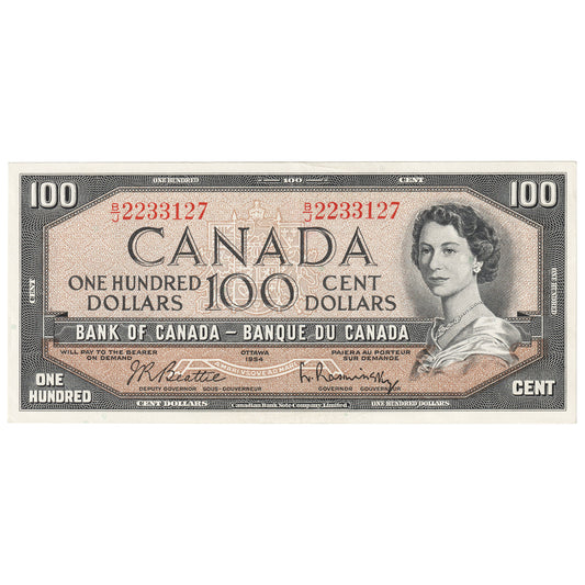 BC-43b 1954 Canada $100 Beattie-Rasminsky, B/J, EF-AU