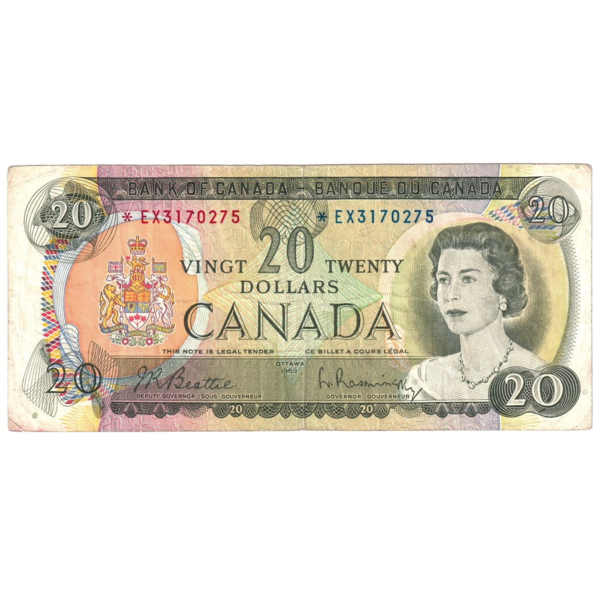 BC-50aA 1969 Canada $20 Beattie-Rasminsky, *EX, Fine (F12)