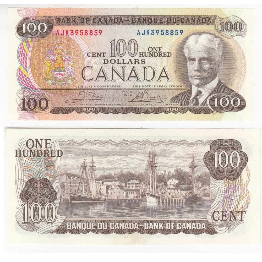 BC-52b 1975 Canada $100 Crow-Bouey, AJK, Choice Uncirculated (CUNC63)