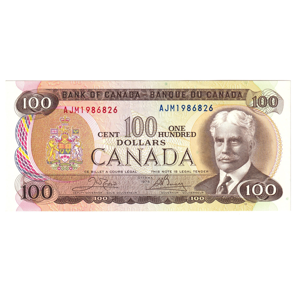 BC-52b 1975 Canada $100 Crow-Bouey, AJM, AU-UNC (AU55)