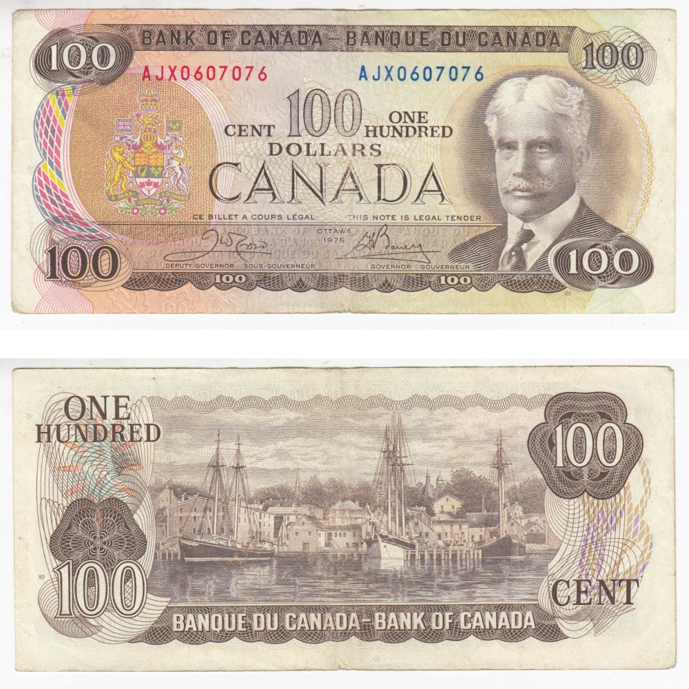 BC-52bA 1975 Canada $100 Crow-Bouey, AJX, VF-EF (VF30)