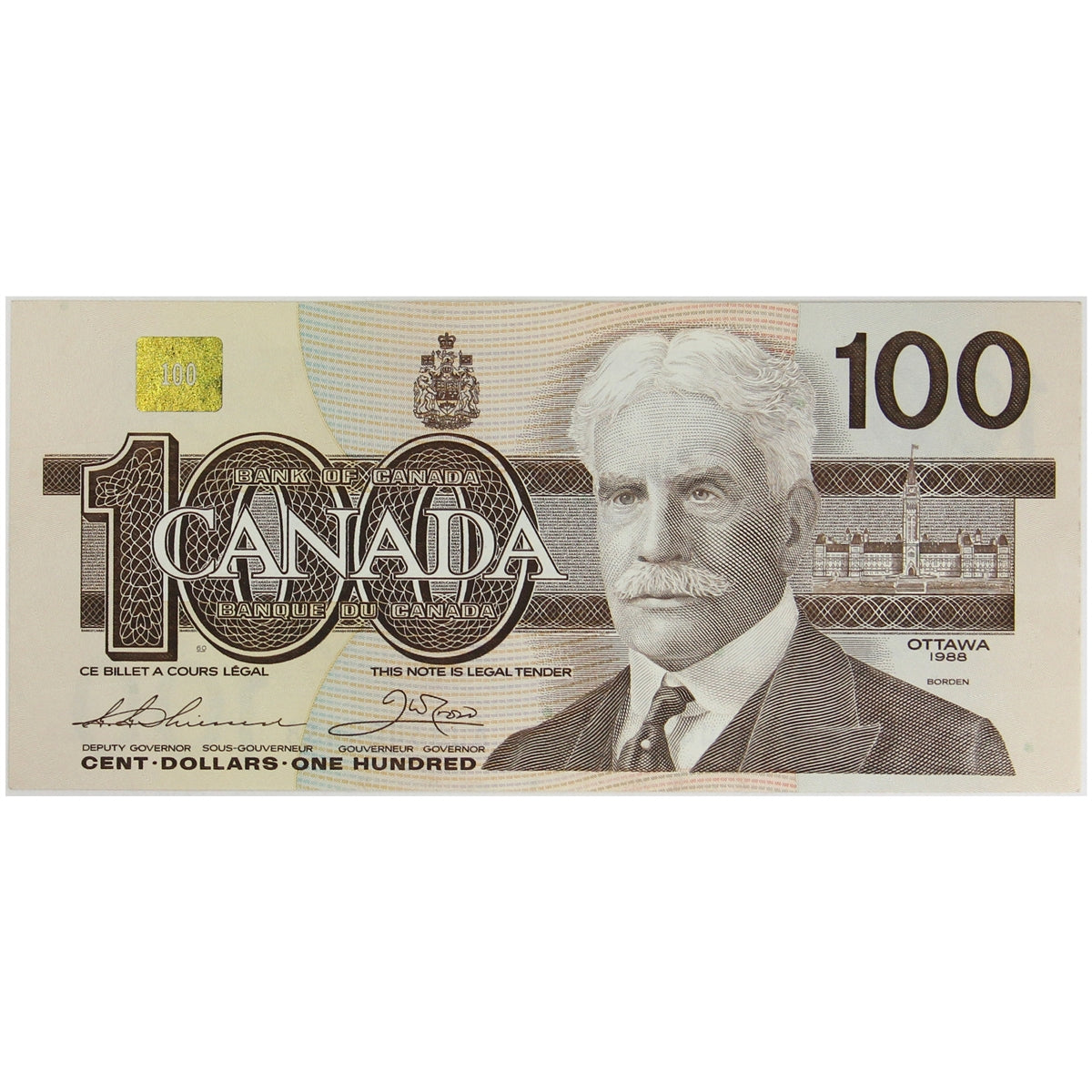 BC-60a 1988 Canada $100 Thiessen-Crow, AJN, AU-UNC (AU55)