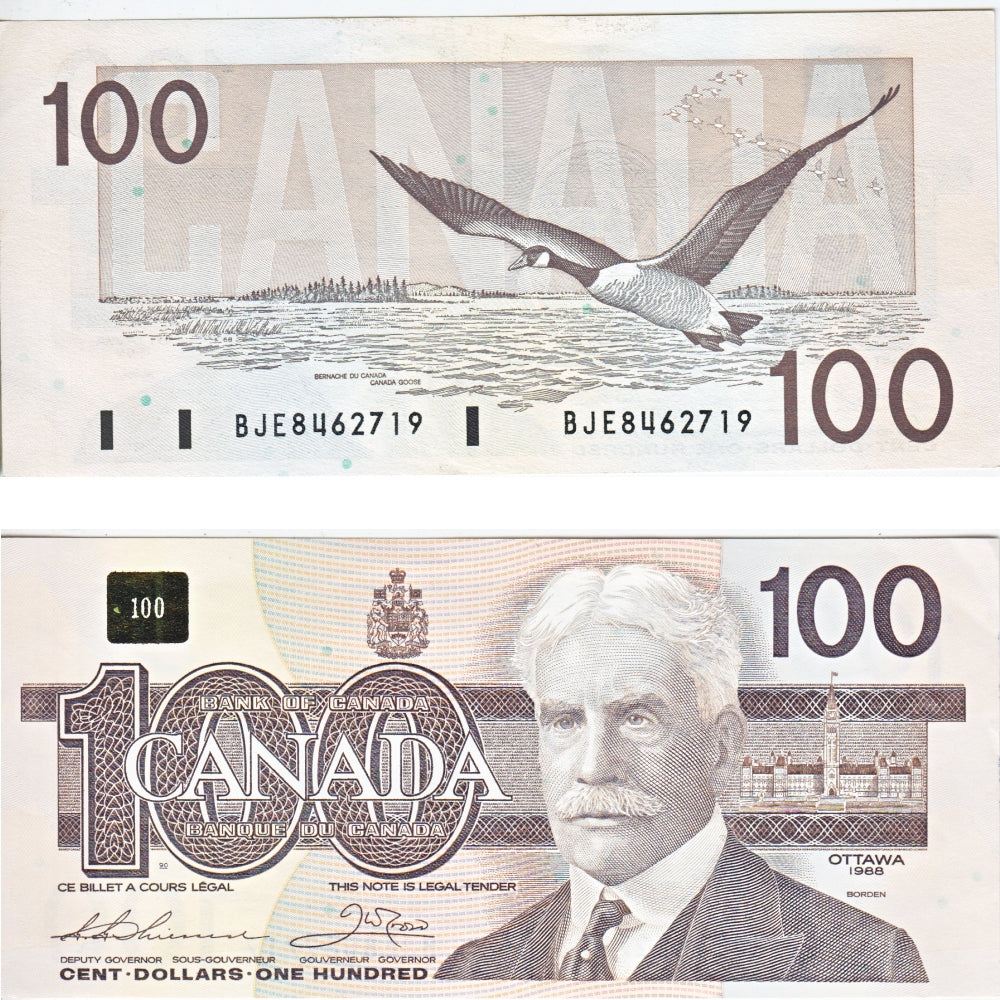 BC-60a-i 1988 Canada $100 Thiessen-Crow, BJE, Almost Uncirculated (AU50)