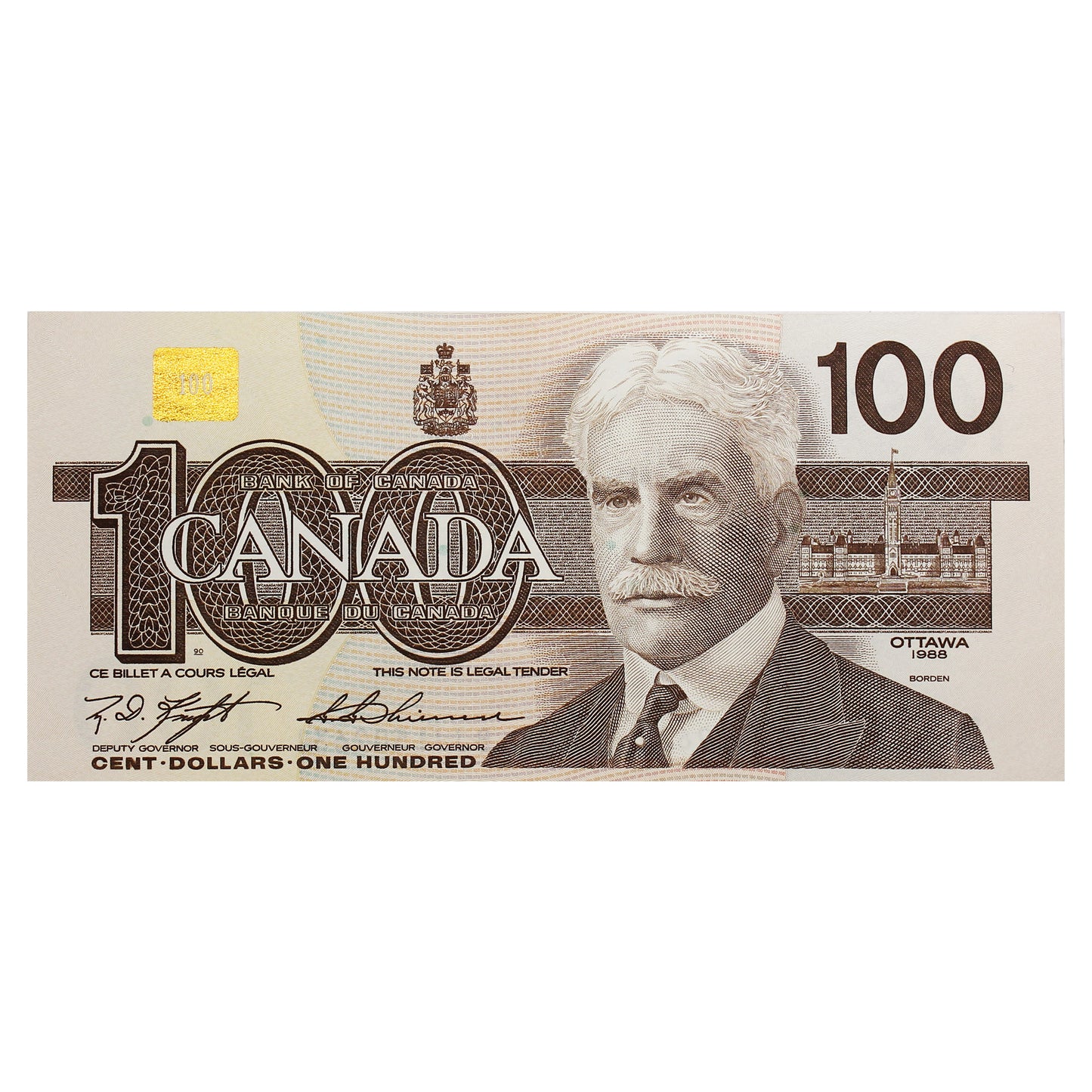 BC-60c 1988 Canada $100 Knight-Thiessen, BJJ, Uncirculated (MS60)
