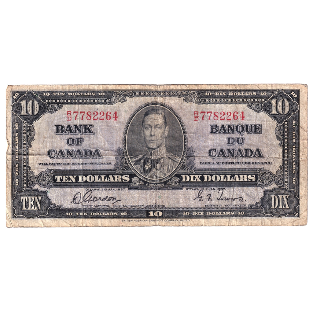 BC-24b 1937 Canada $10 Gordon-Towers, R/D, VG