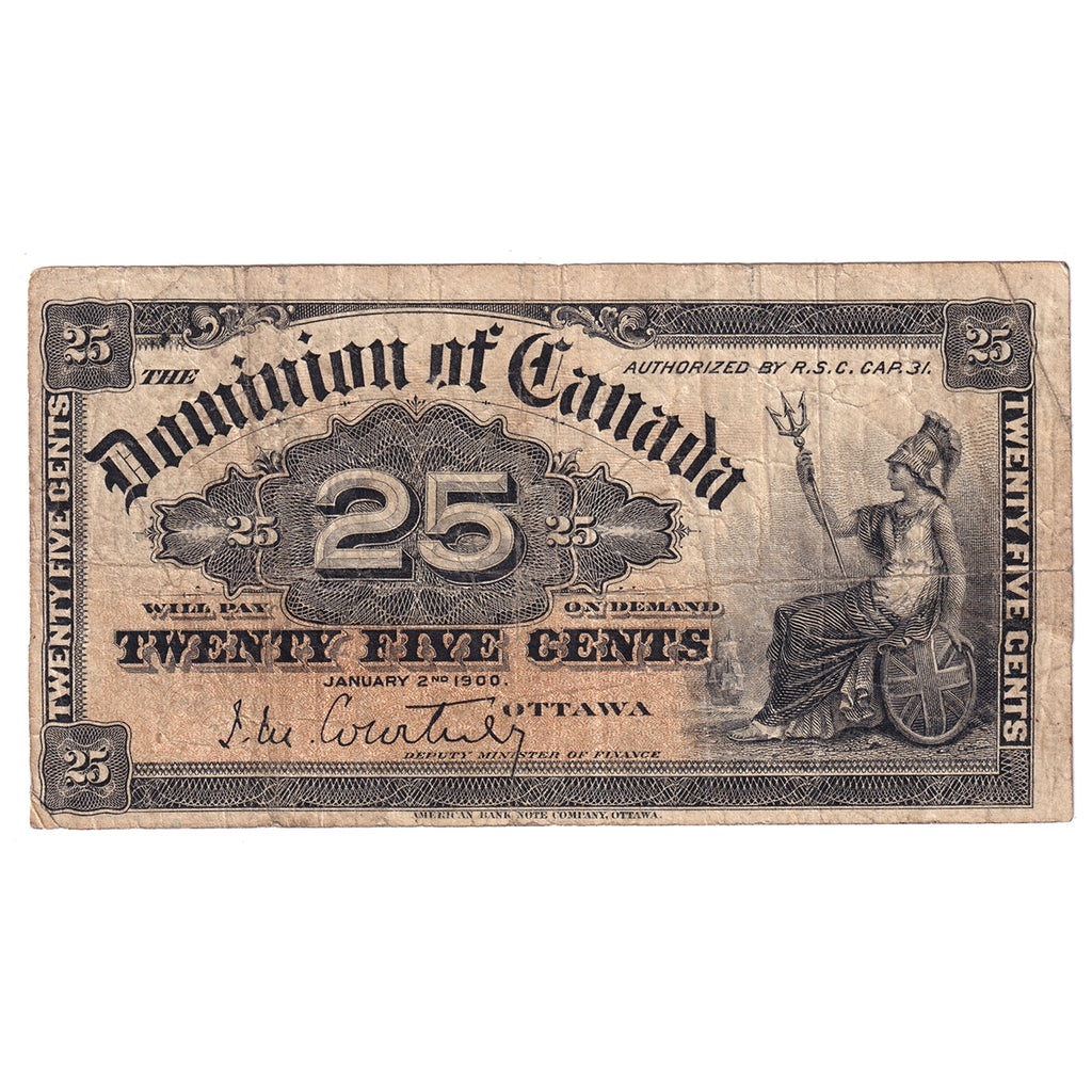 DC-15a 1900 Dominion 25 cent Shinplaster Courtney, VG-F (VG10)