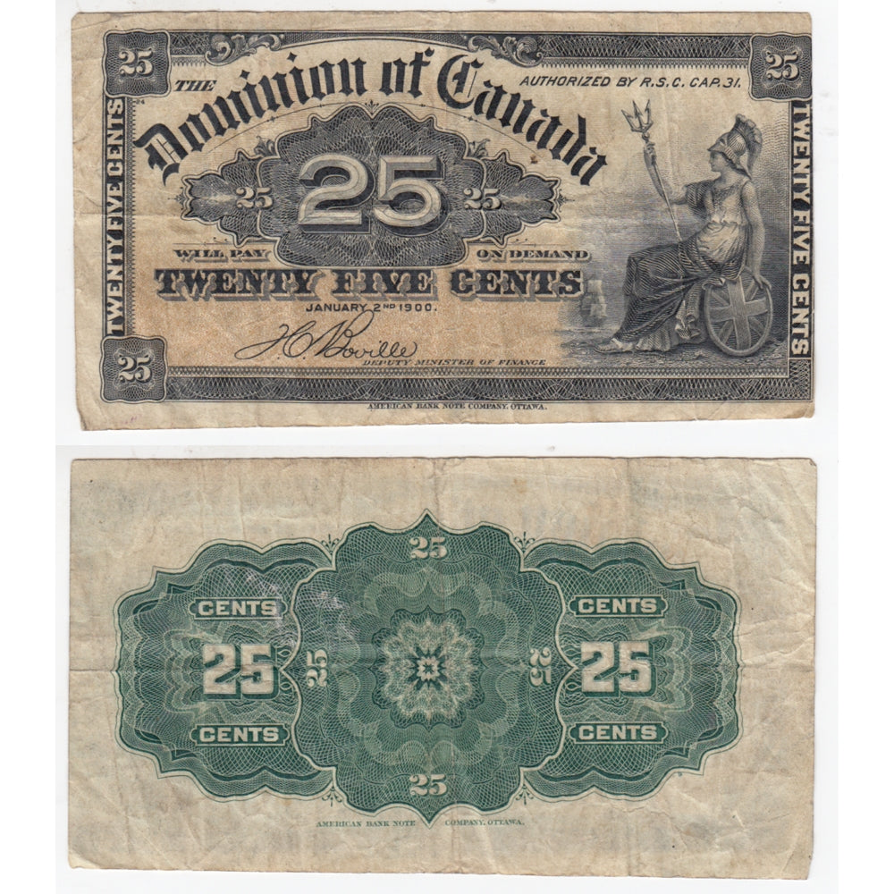 DC-15b 1900 Dominion 25 cent Shinplaster Boville, Fine (F12)