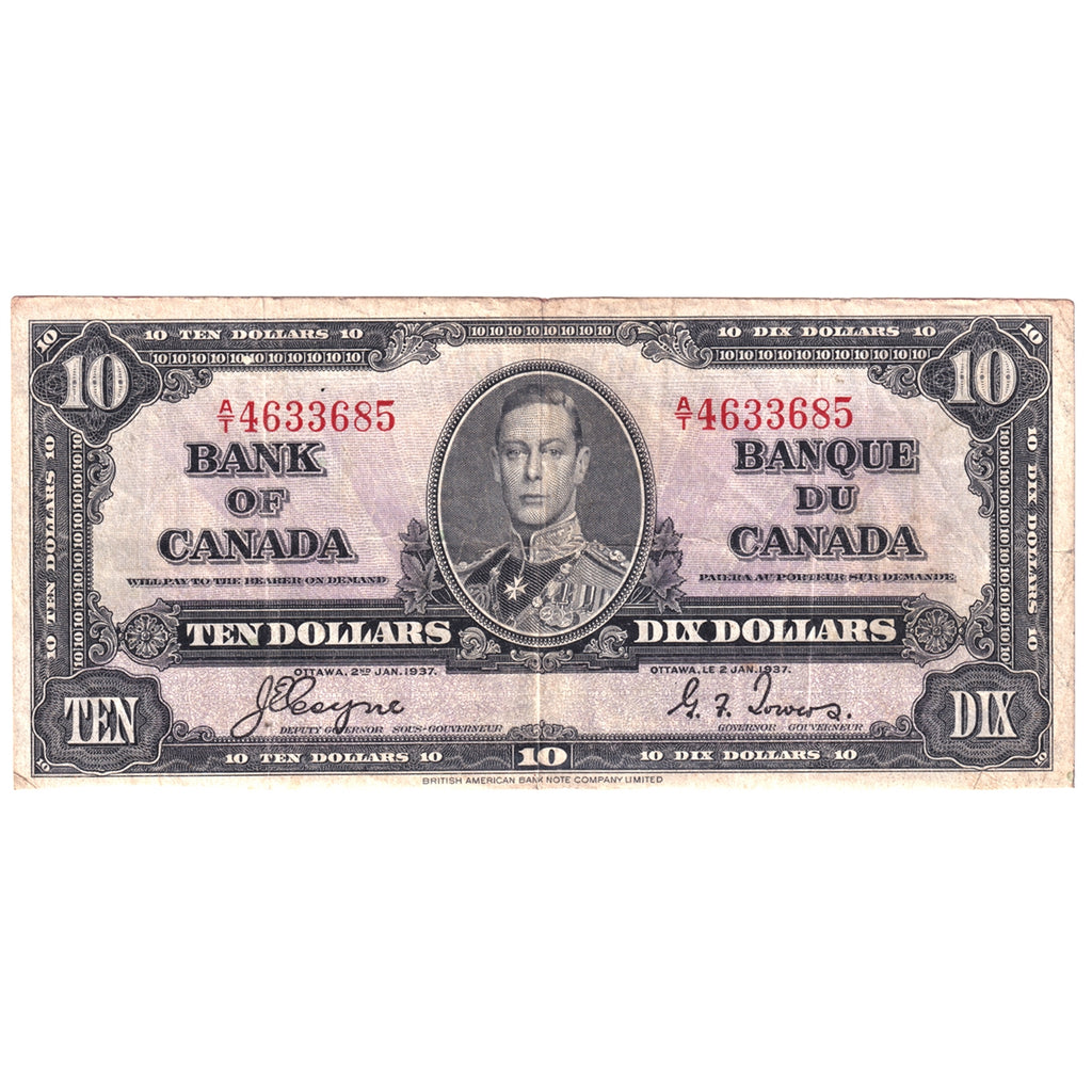BC-24c 1937 Canada $10 Coyne-Towers, A/T, Circ