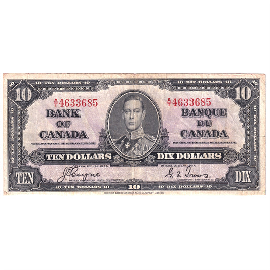 BC-24c 1937 Canada $10 Coyne-Towers, A/T, Circ
