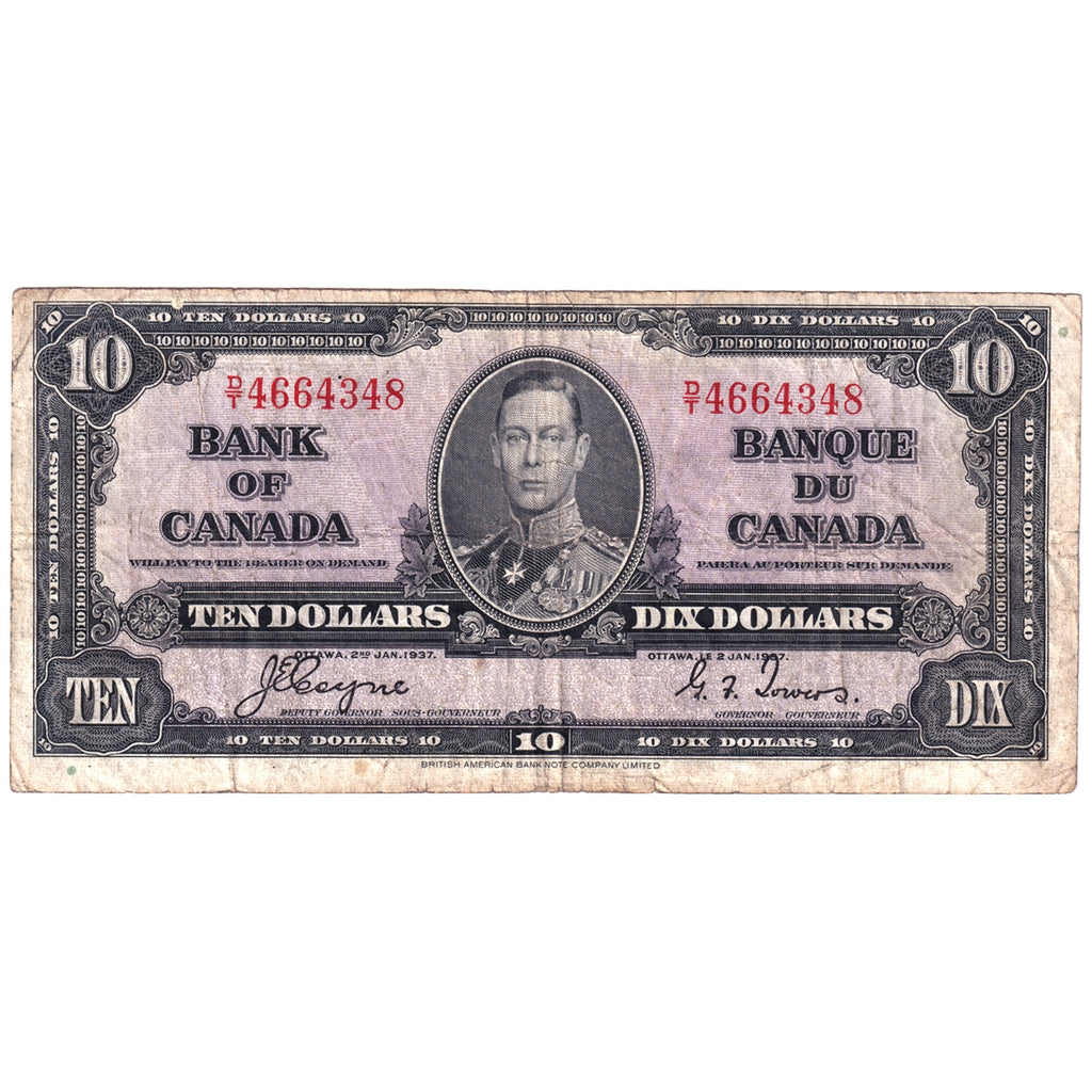 BC-24c 1937 Canada $10 Coyne-Towers, D/T, Circ