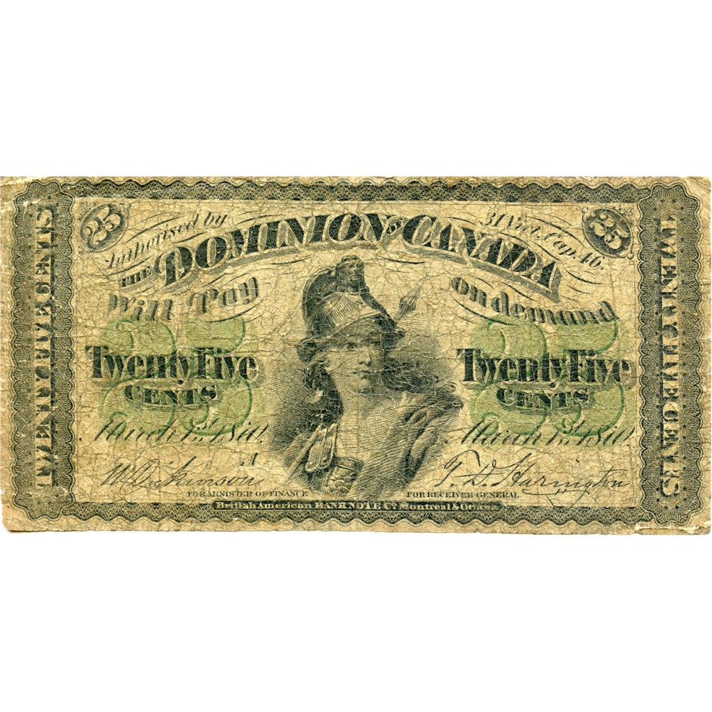 DC-1a 1870 Dominion 25 cent Shinplaster Dickinson-Harington, Series A, Good (G4)