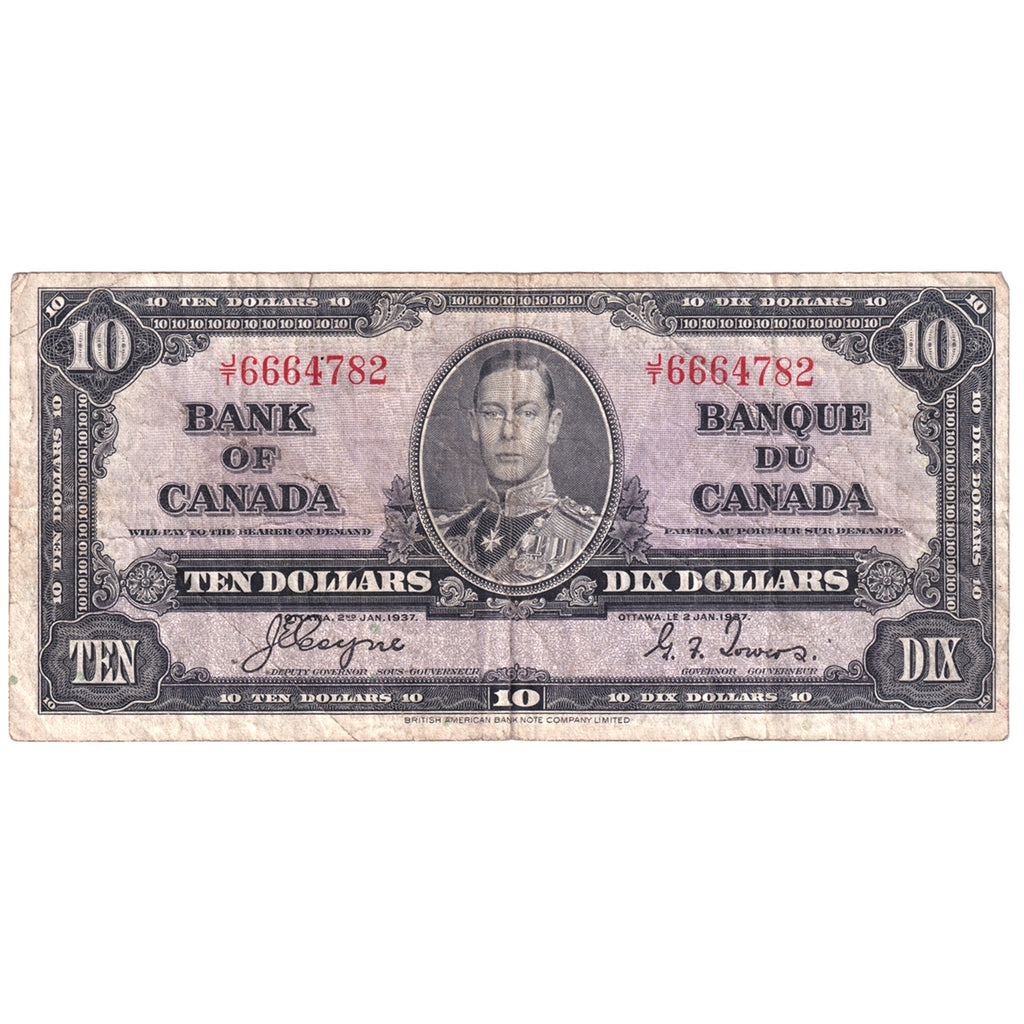 BC-24c 1937 Canada $10 Coyne-Towers, J/T, Circ