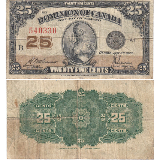 DC-24c 1923 Dominion 25 cent Shinplaster McCavour-Saunders, VG-F (VG10)
