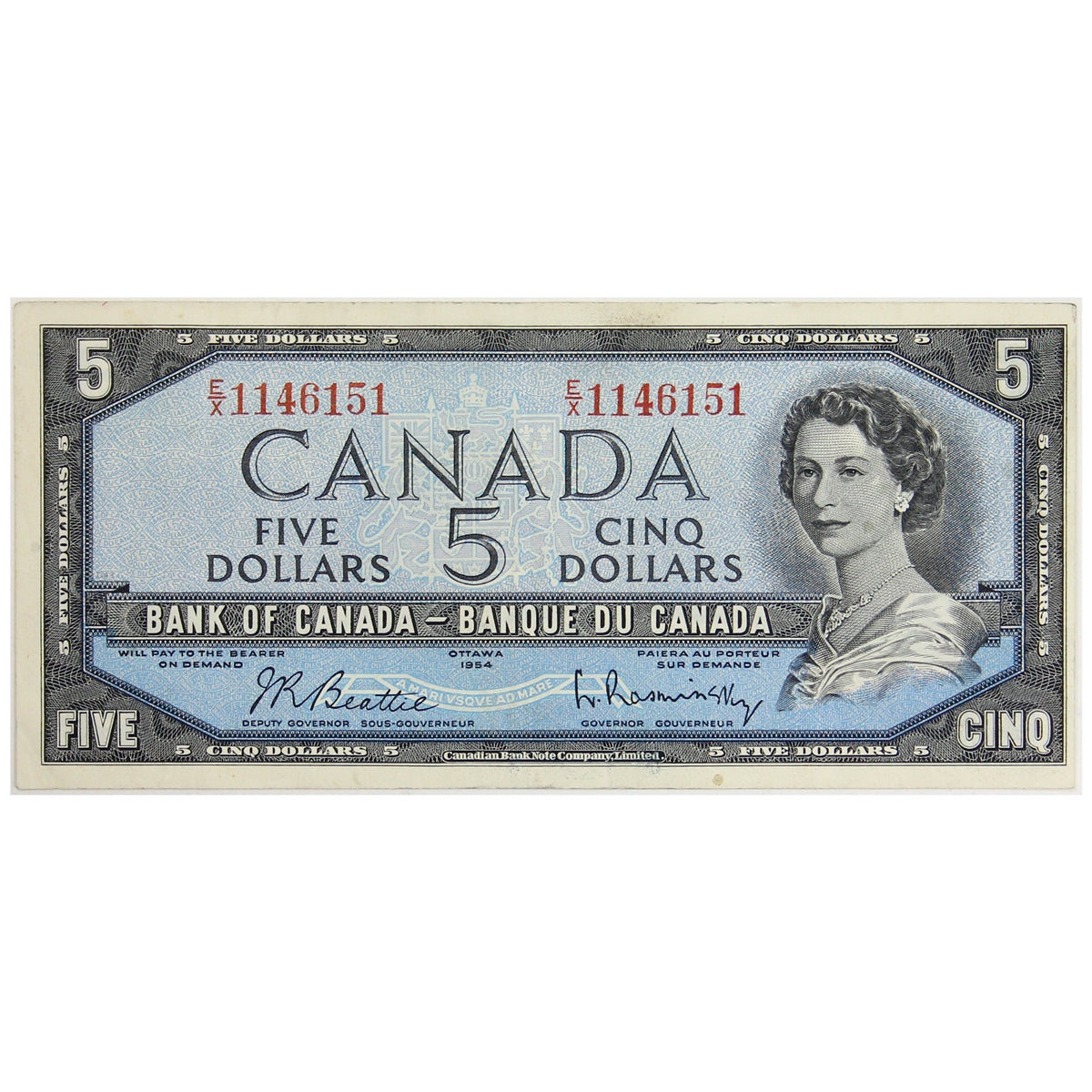 BC-39b 1954 Canada $5 Beattie-Rasminsky, E/X, Extra Fine (EF40)