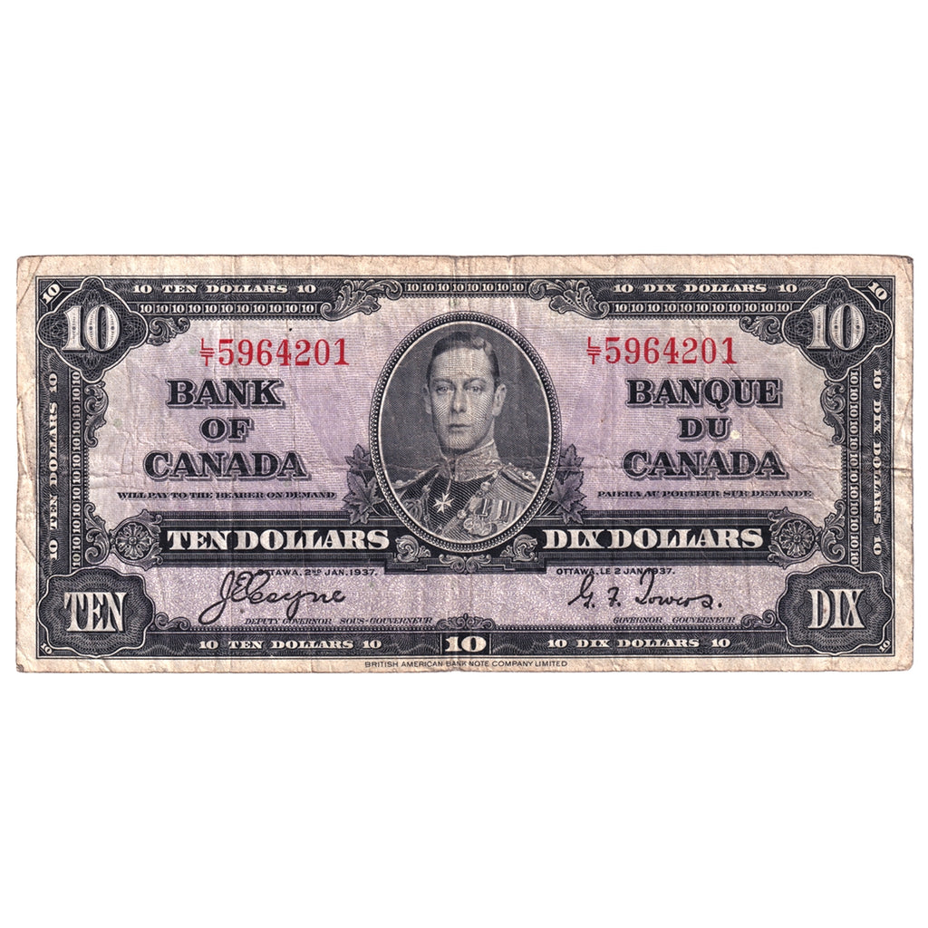BC-24c 1937 Canada $10 Coyne-Towers, L/T, Circ