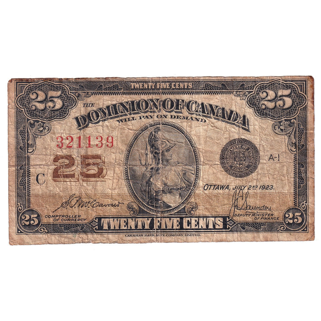 DC-24c 1923 Dominion 25 cent Shinplaster McCavour-Saunders, Very Good (VG8)
